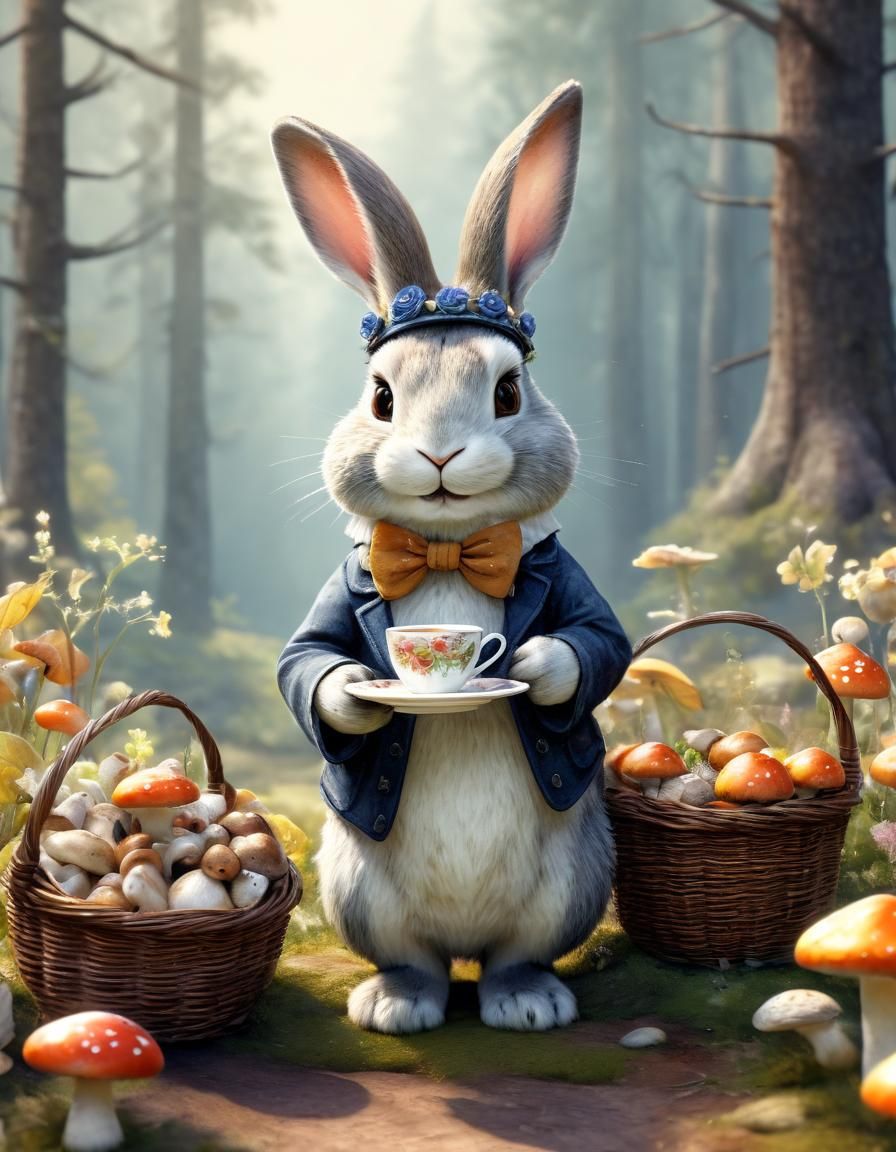 Cute Bunny Tea Party: Delicate Watercolor Illustration