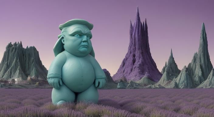 Alien City with Statue in Hyperrealistic Style