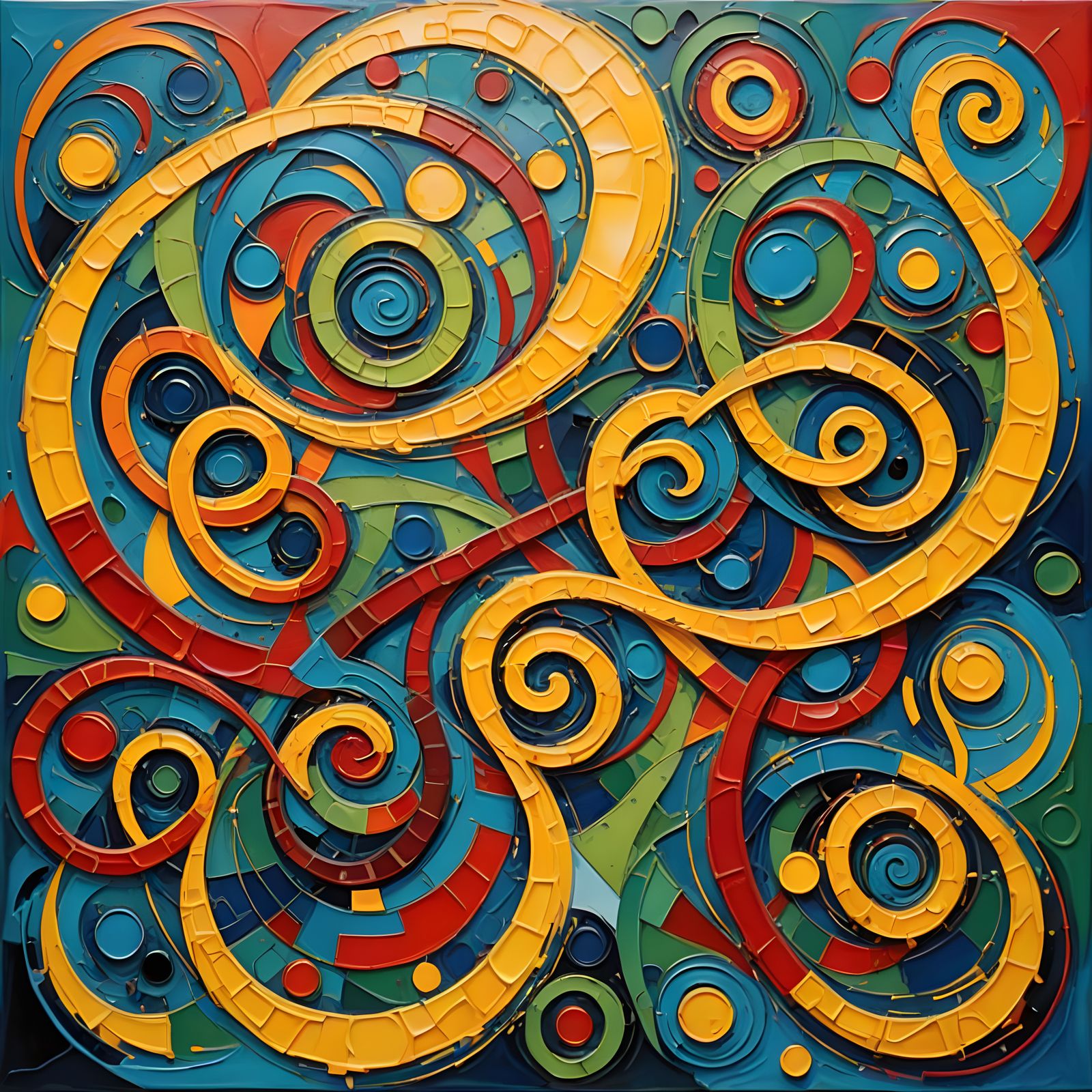 Vibrant Geometric Abstraction with Heavy Impasto