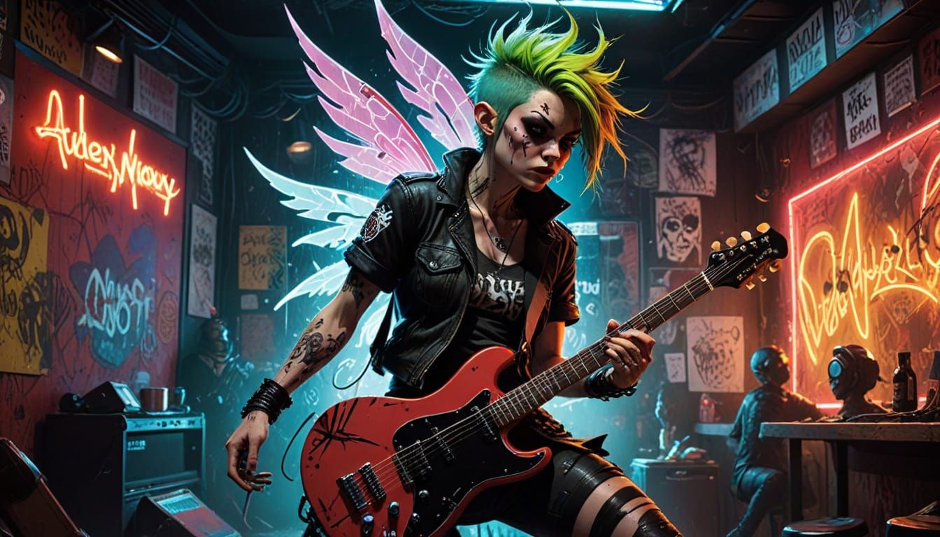 Punk Rock Fairy Shreds Guitar in Dive Bar