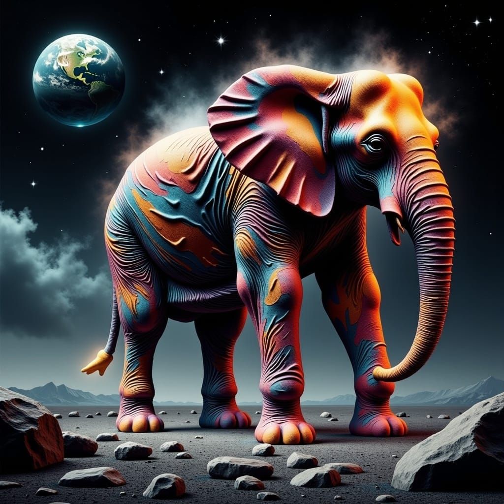 Surreal Elephant Astronaut on the Lunar Surface