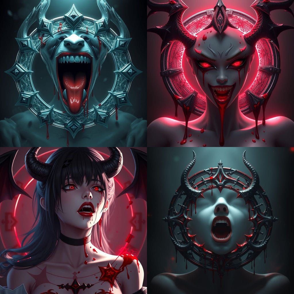 Surreal Demon Circle with Bloody Mouth in 3D Anime Style