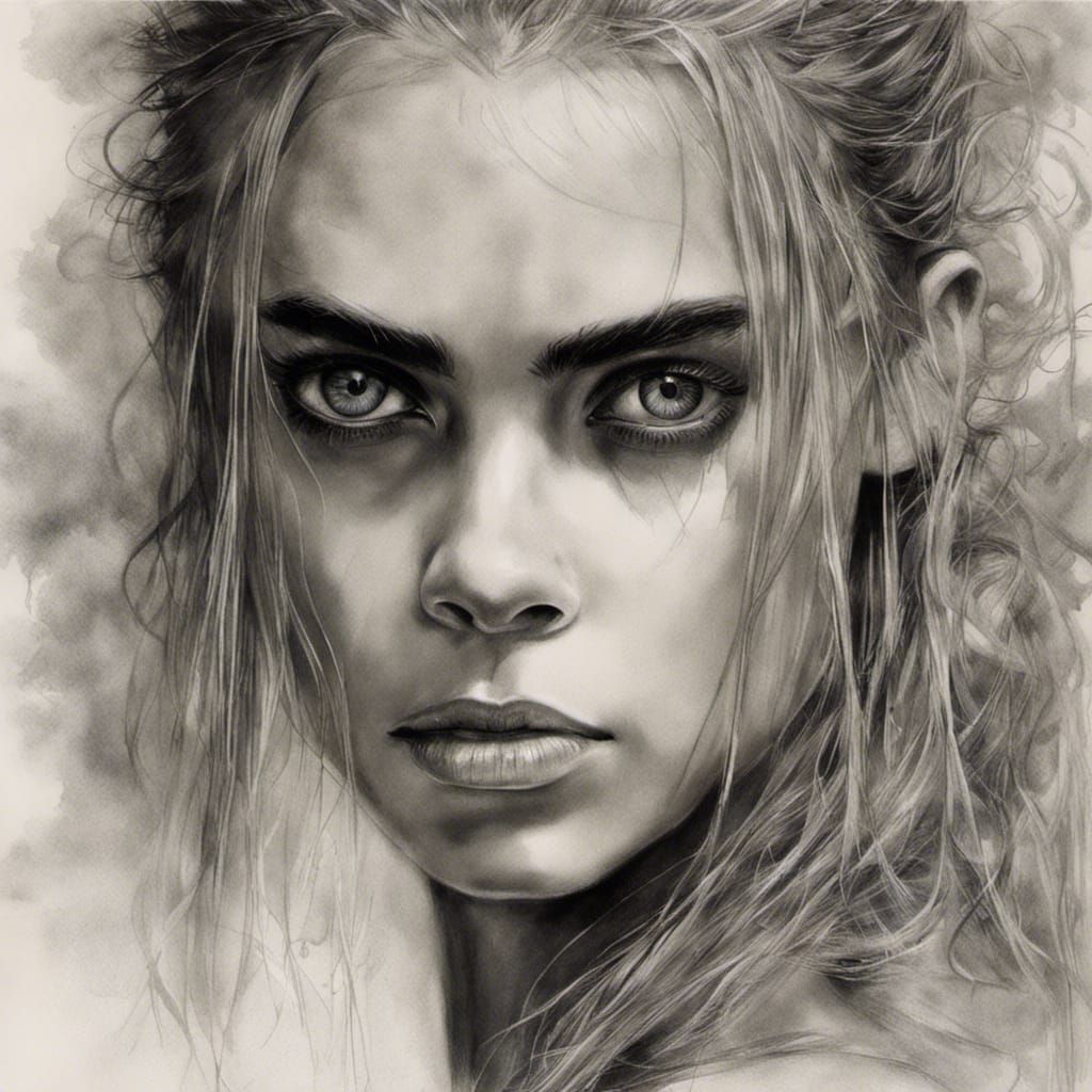 Cara Delevingne Portrait in Luis Royo Style