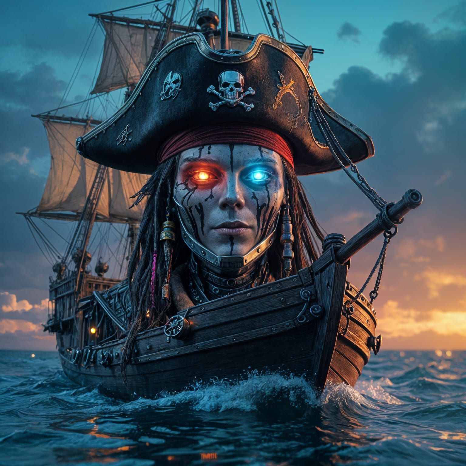 Android Pirate Captain in Glitch Art Style