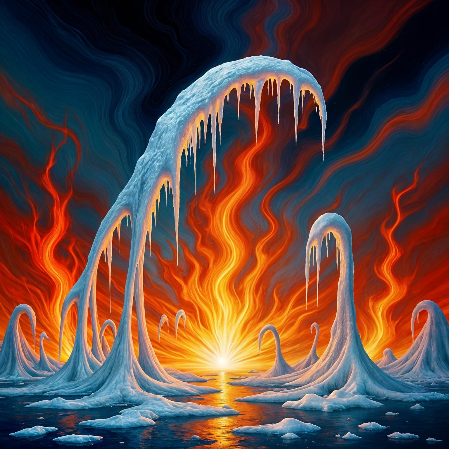 Surreal Ice and Fire Abstract Impressionistic Rendering