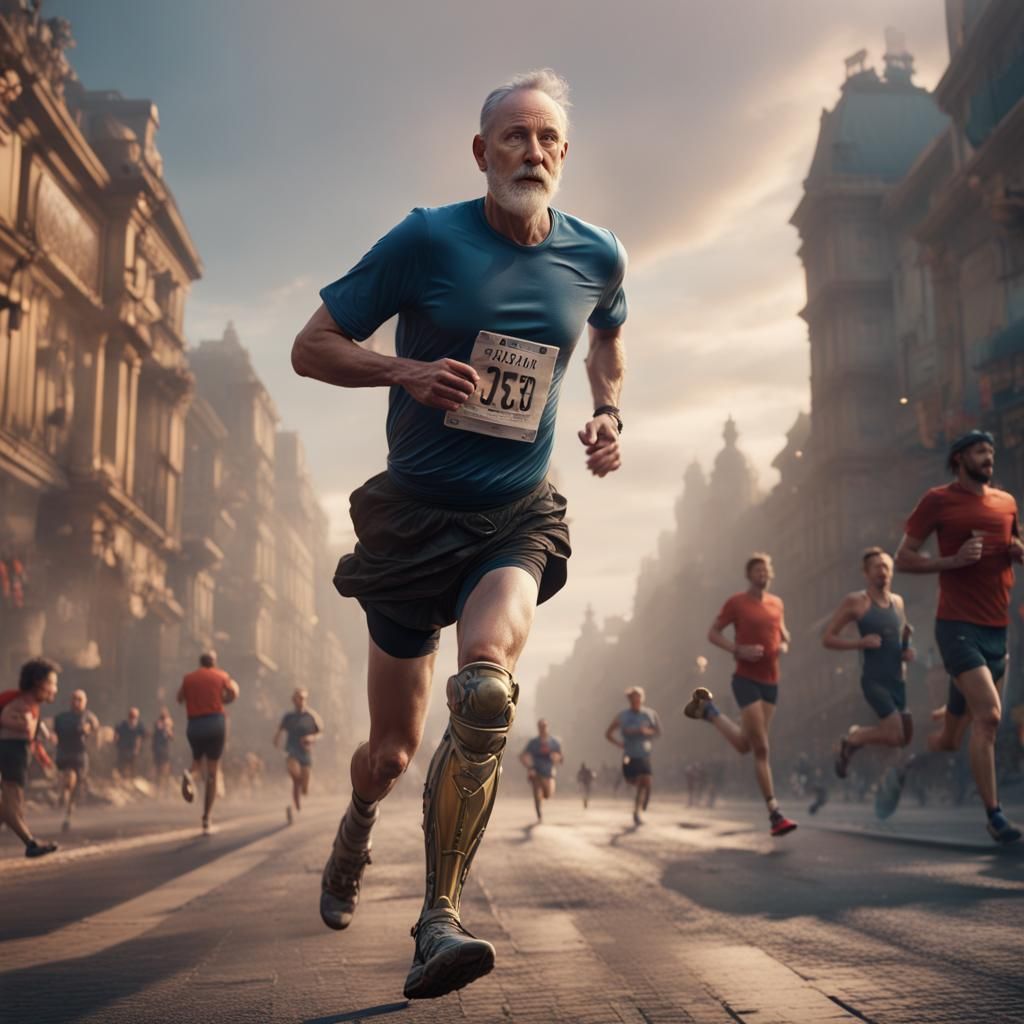 Marathon Runner with Prosthetic Leg, Detailed Matte Painting