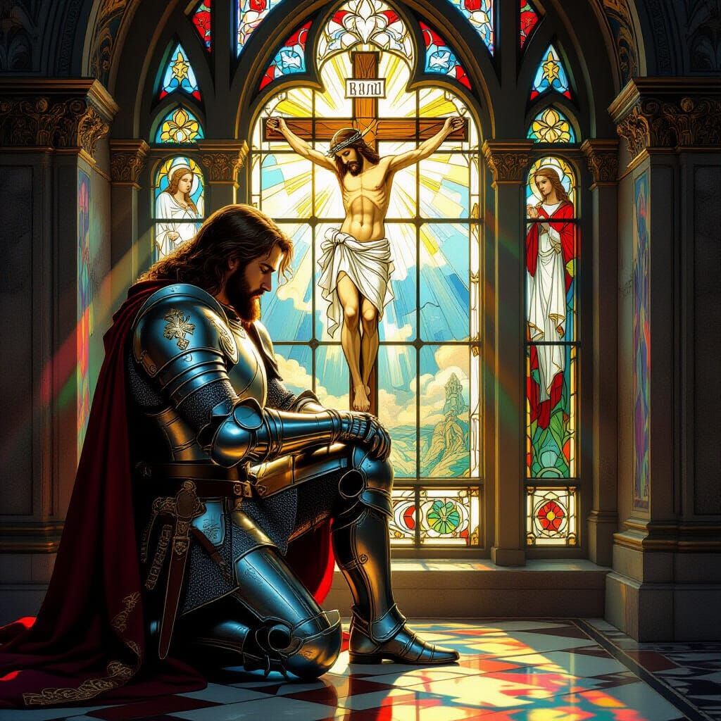 Knight Contemplation Before Resurrection Window, Alphonse Mu...