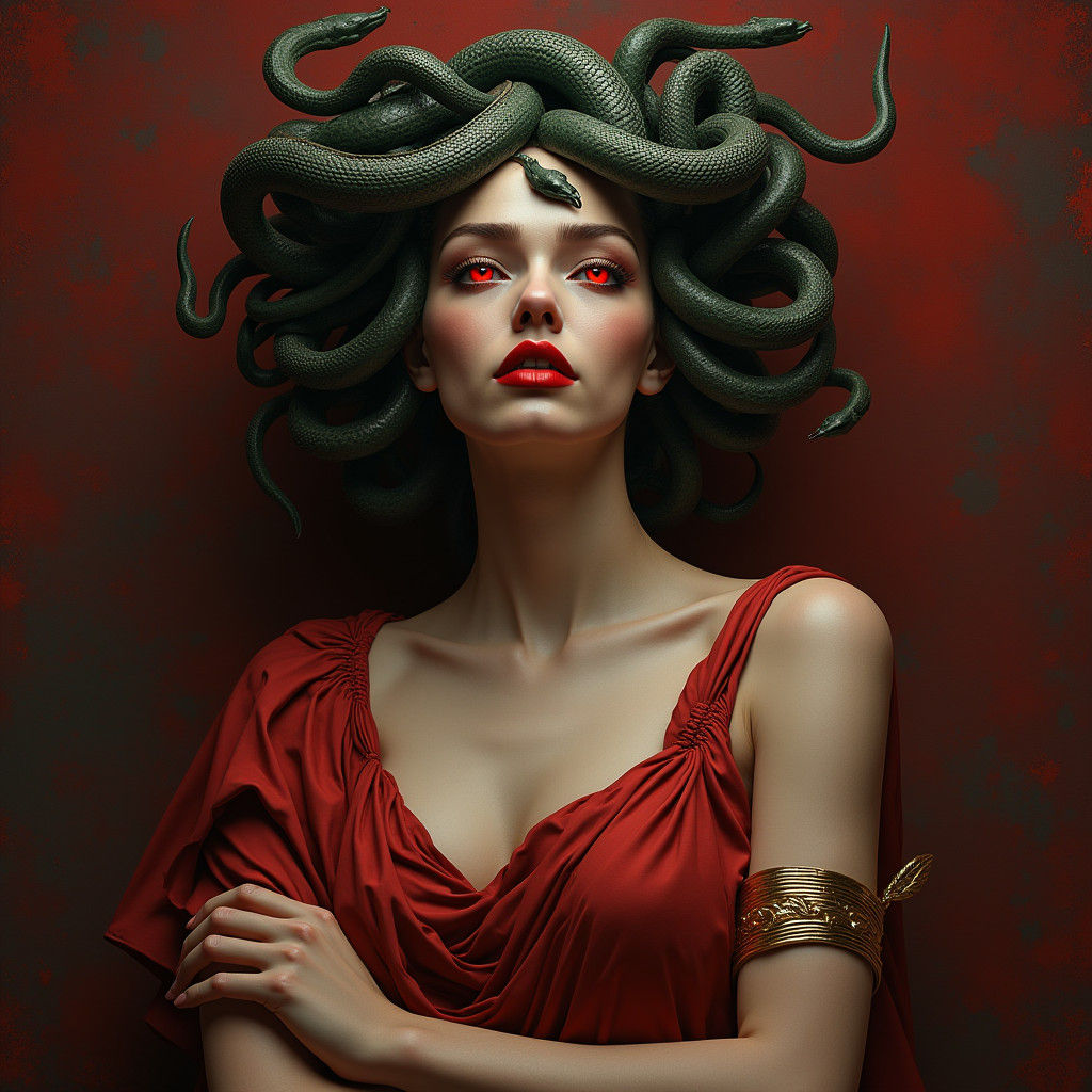 Medusa with Serpents, Dark Fantasy Digital Painting