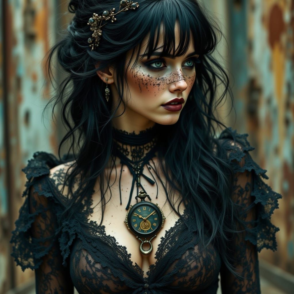 Melancholy Woman in Wax Drip Gown