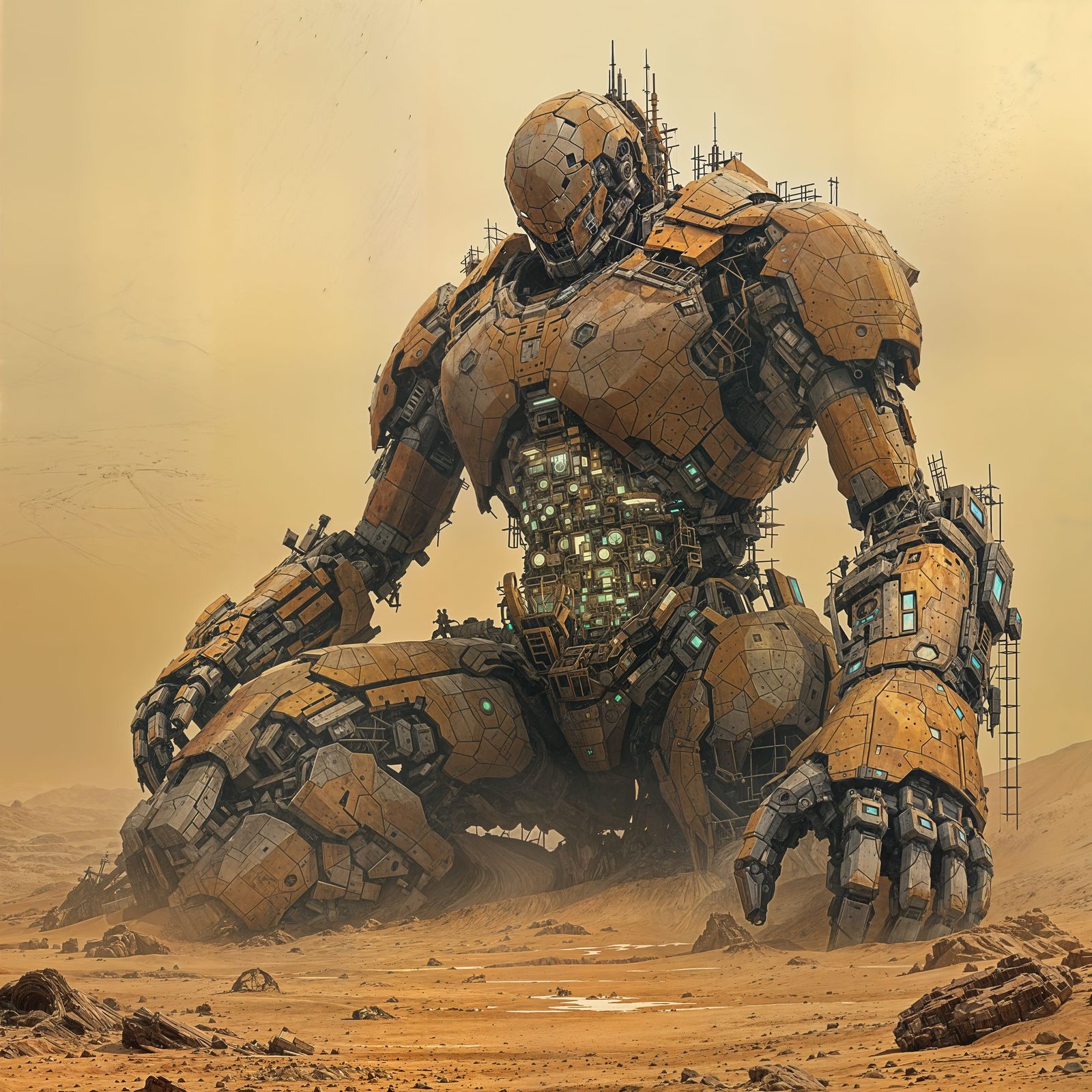 Colossal Cyborg Fallen in the Desert