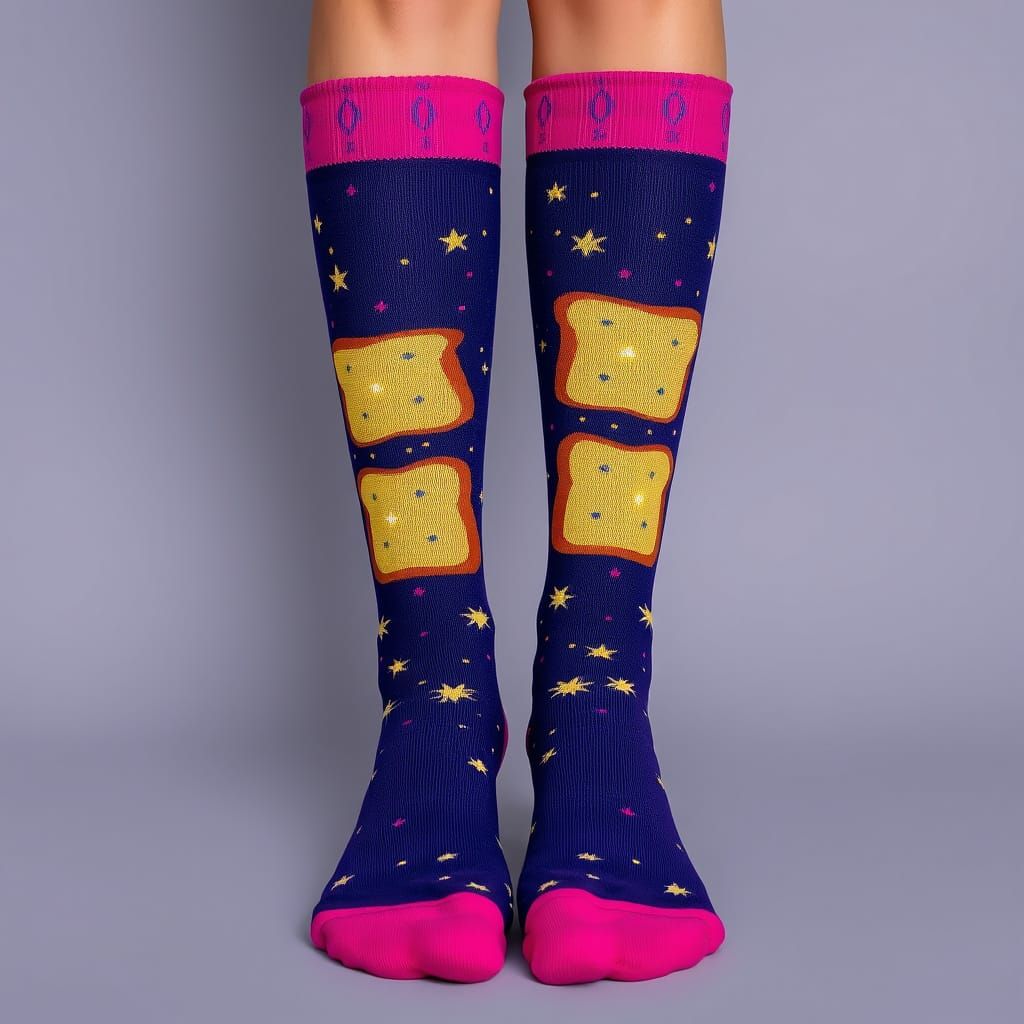Whimsical Twinkling Toast Knee High Socks