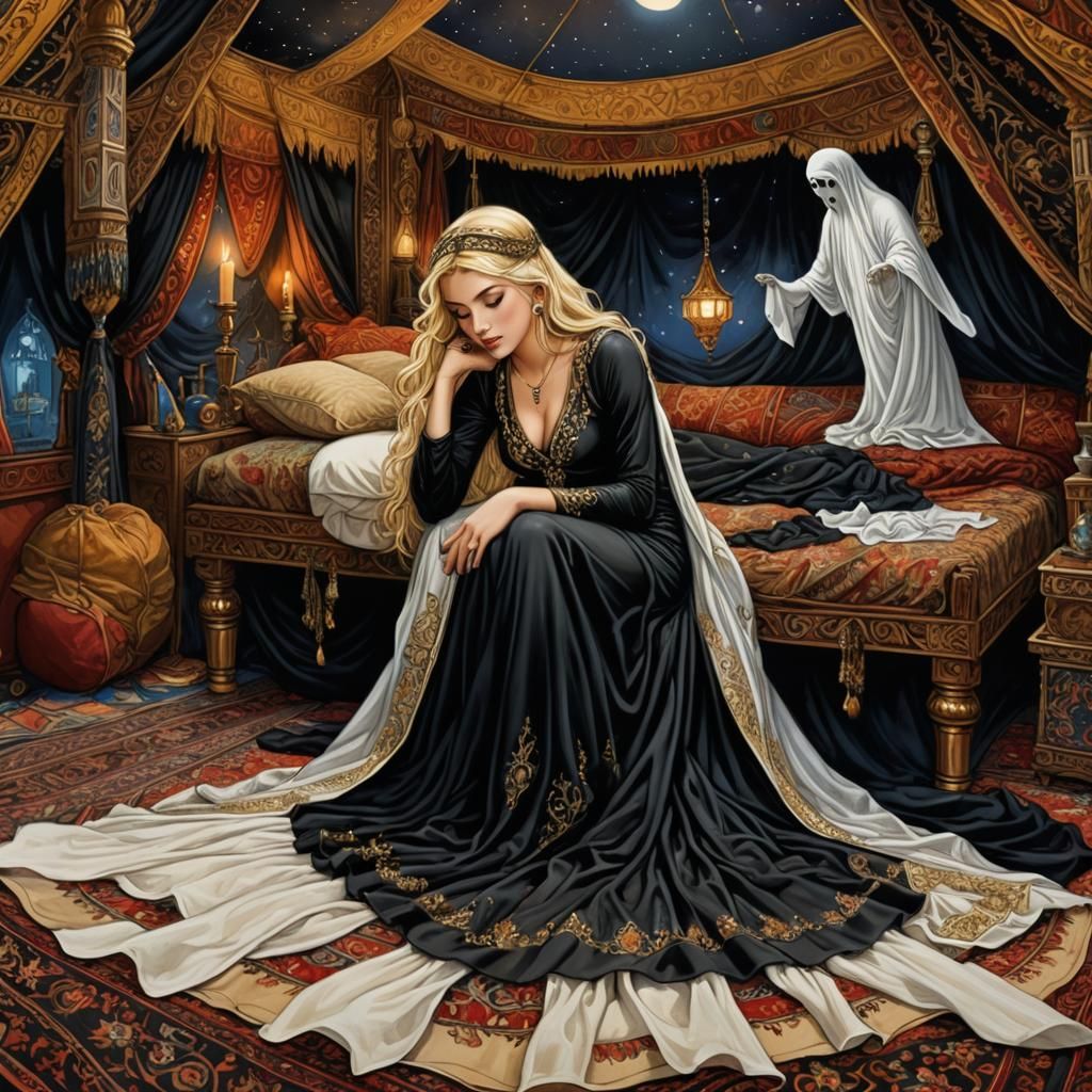 Arabian Princess with Ghost in Milo Manara Style