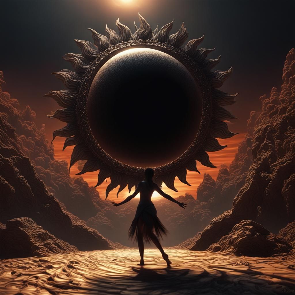 Surreal Black Sun in Dreamlike Chiaroscuro