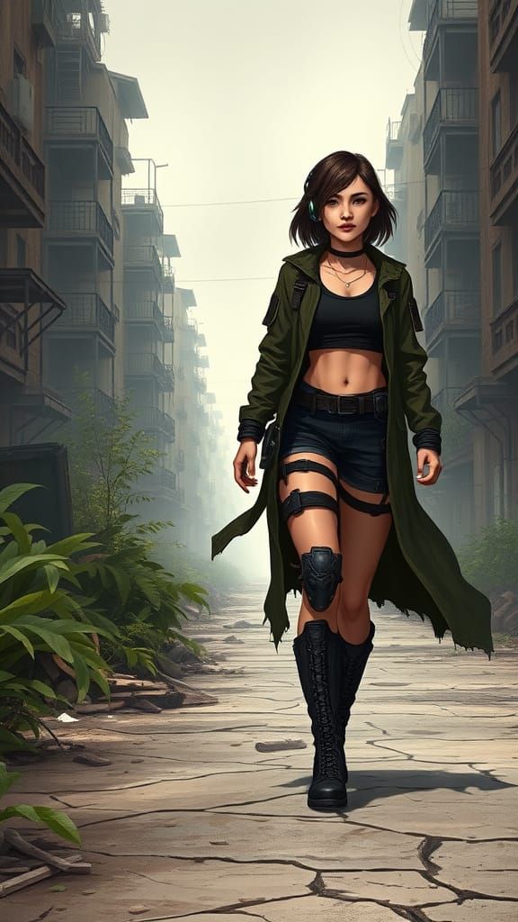 Futuristic Warrior in Post-Apocalyptic Ruins