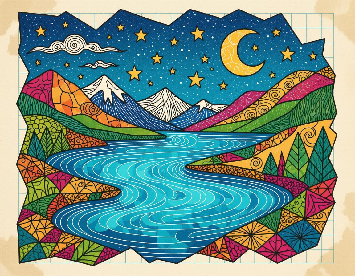 Loch Ness Celestial Map in Doodle Art Style