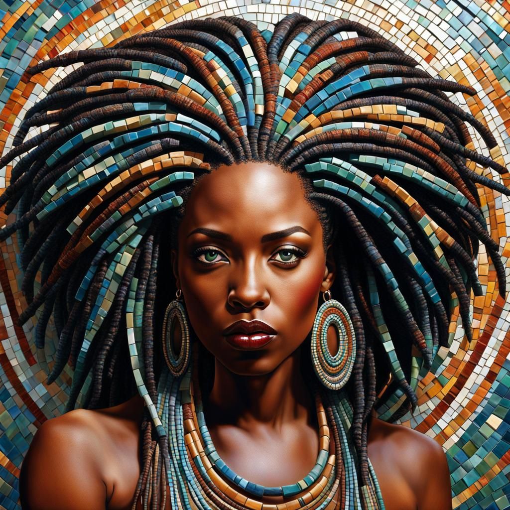 Ceramic Mosaic of African-American Woman in Art Deco