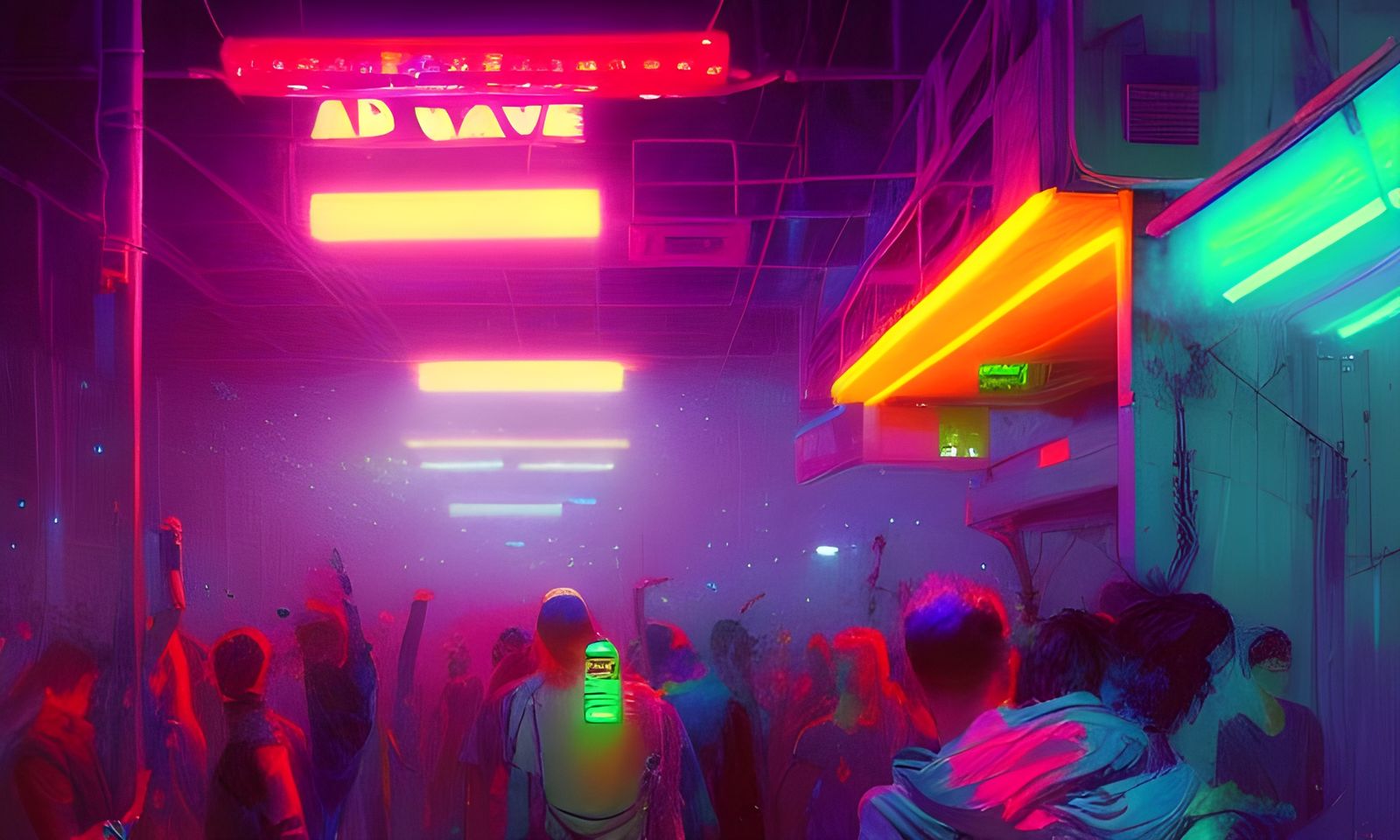 Neon Rave Party Lighting in Digital Oil Painting