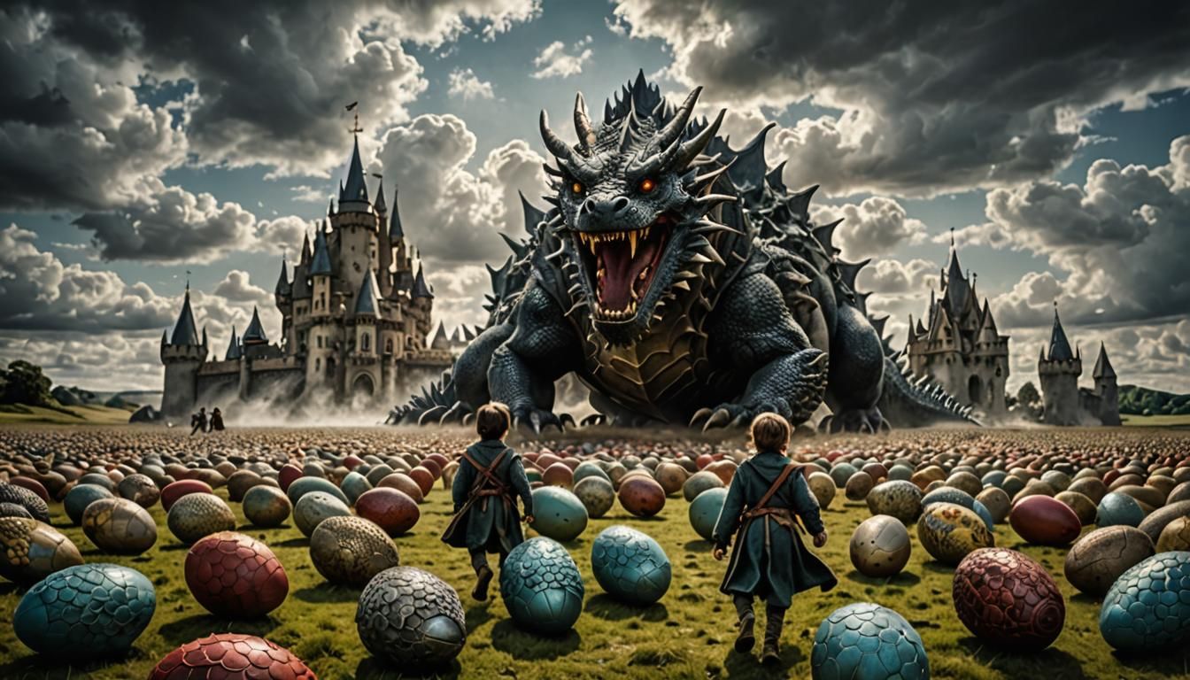 Dragon Eggs in Field with Medieval Children