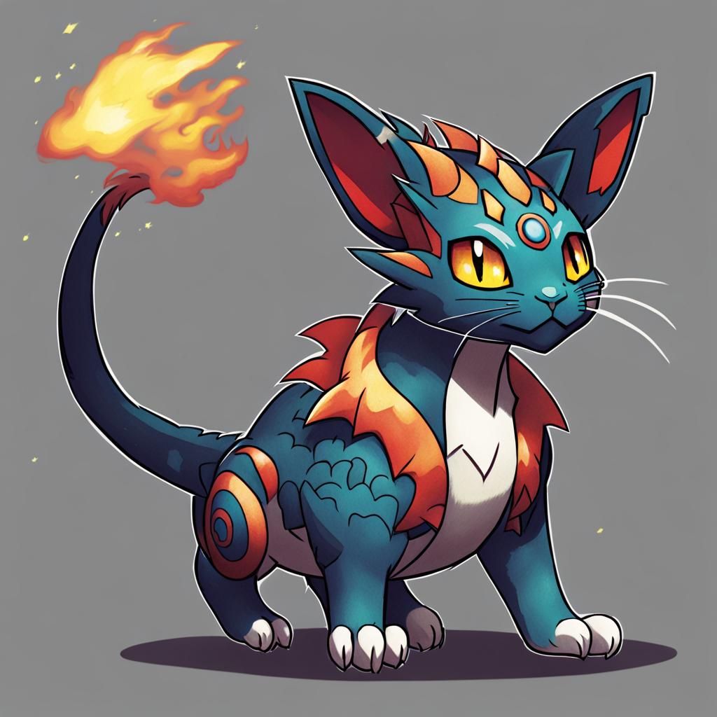 Pokemon Cat Dragon Hybrid Creature Design