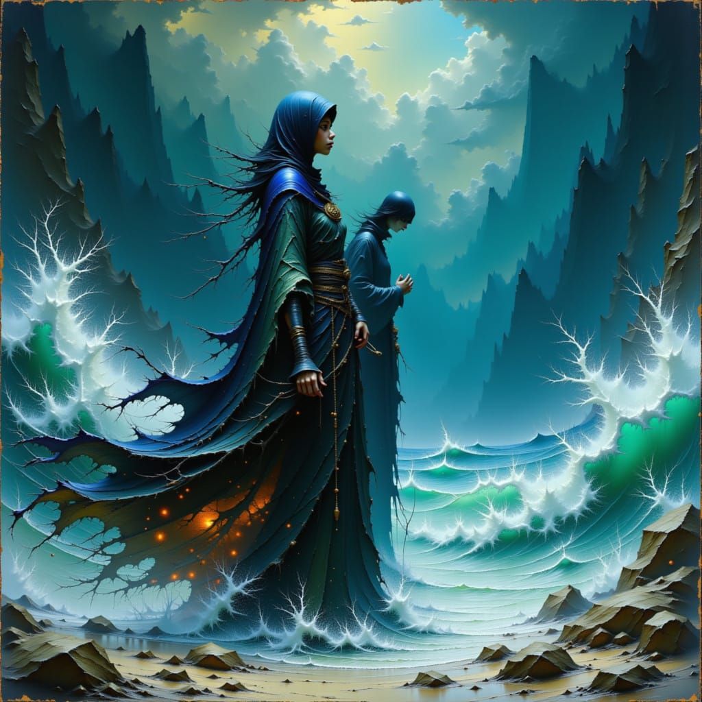 Mystical Being at Stormy Sea in Digital Art Style