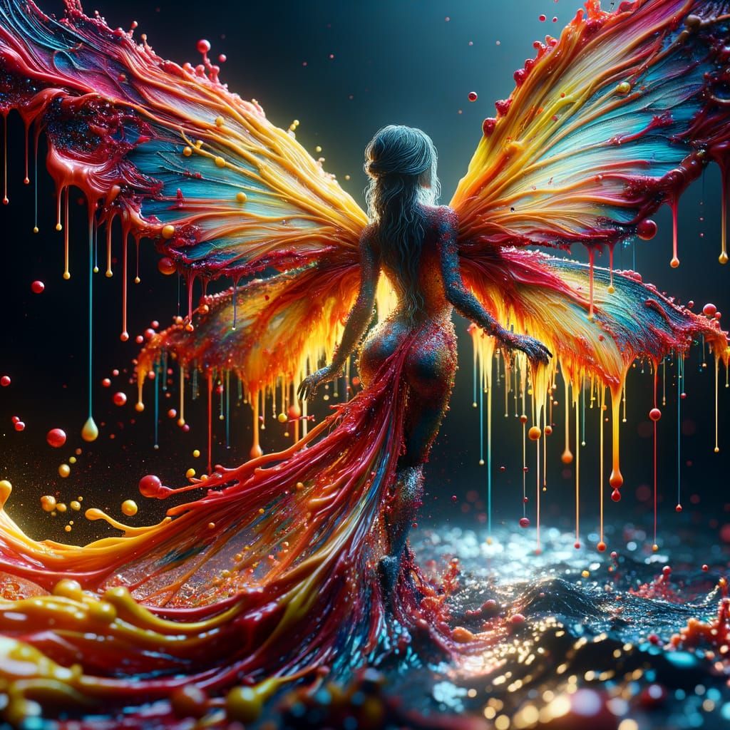 Gorgeous Hyperrealistic Fairy with Dripping Paint Wings
