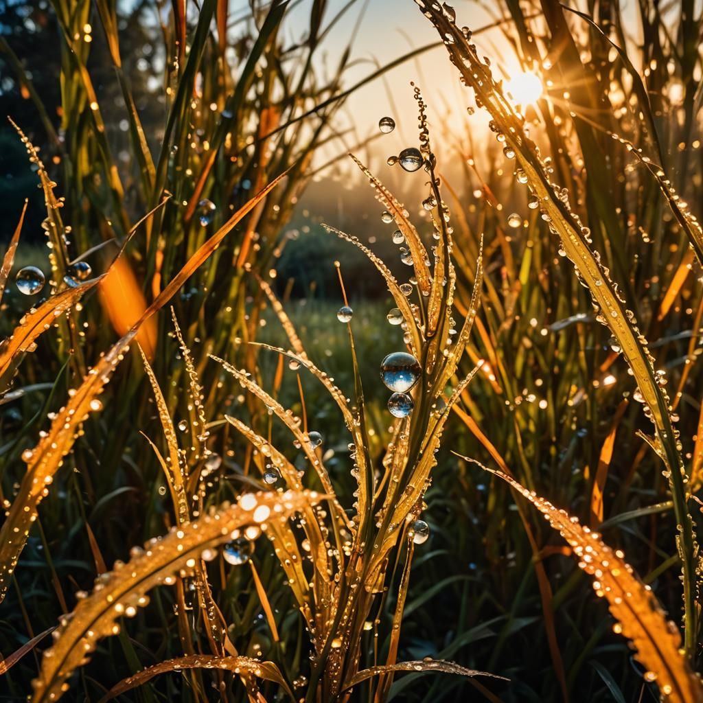 Surreal Dew Drops in Morning Light as Dark Fantasy Art