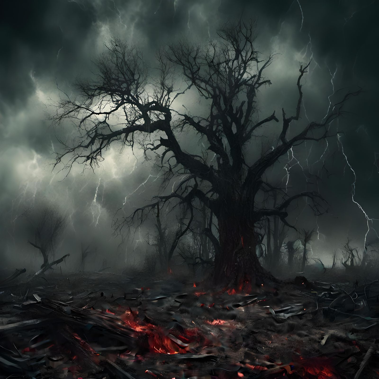 Raven Watches Battlefield Under Brooding Clouds