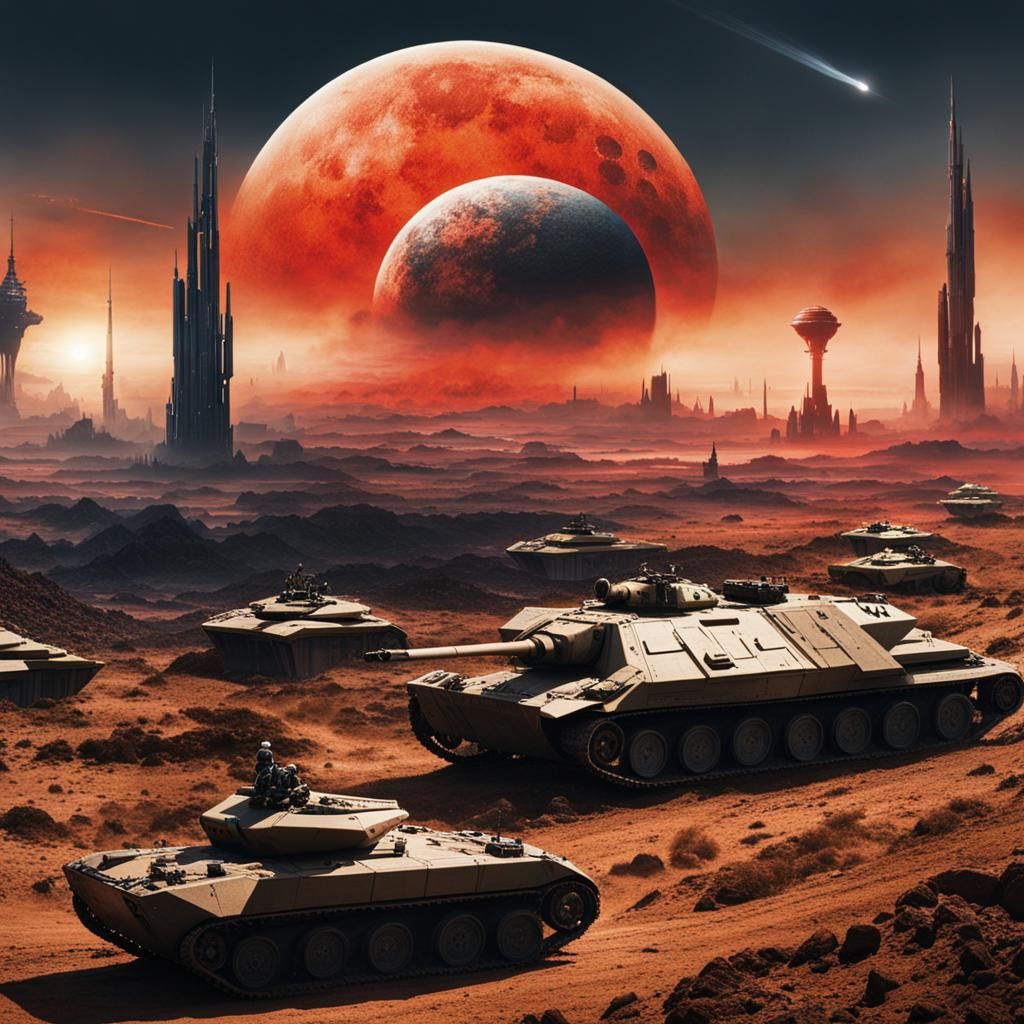 Futuristic War Scene with Advanced Technology