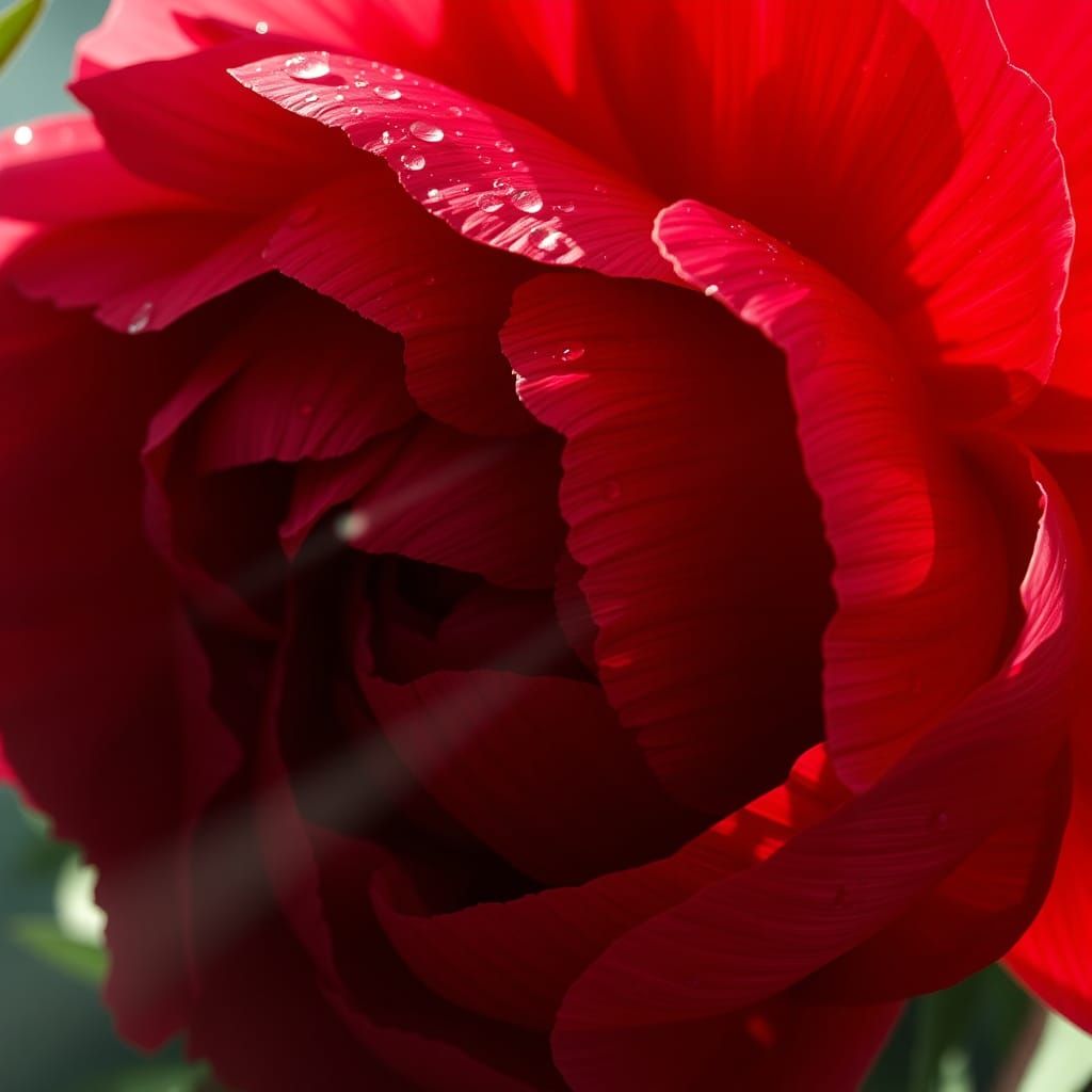 Close-Up of Red Peony with Raindrops