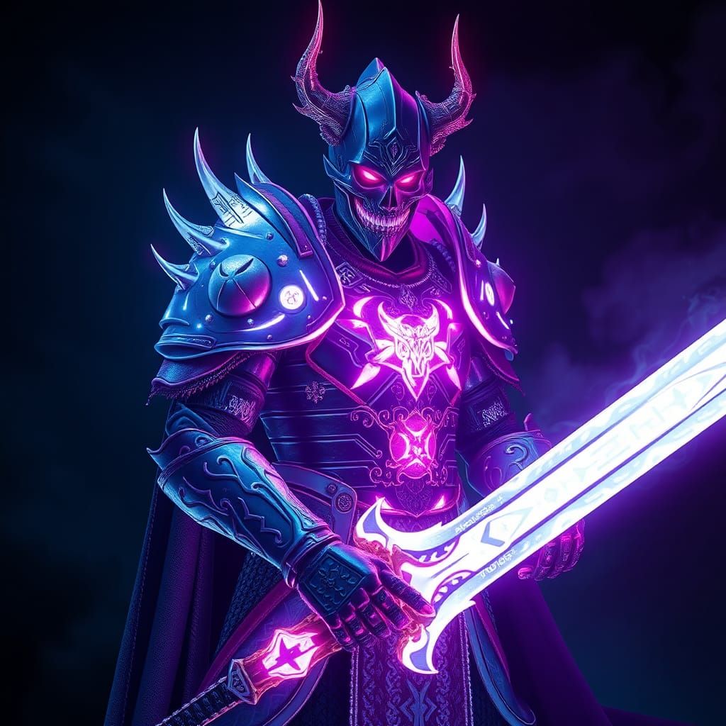 Death Knight in Prismatic Armor with Glowing Sword