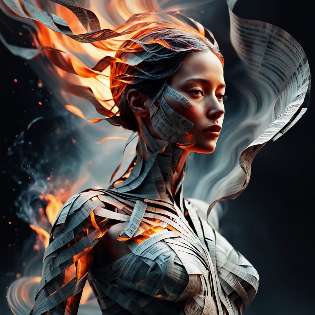 Newspaper Woman in Surreal Digital Art