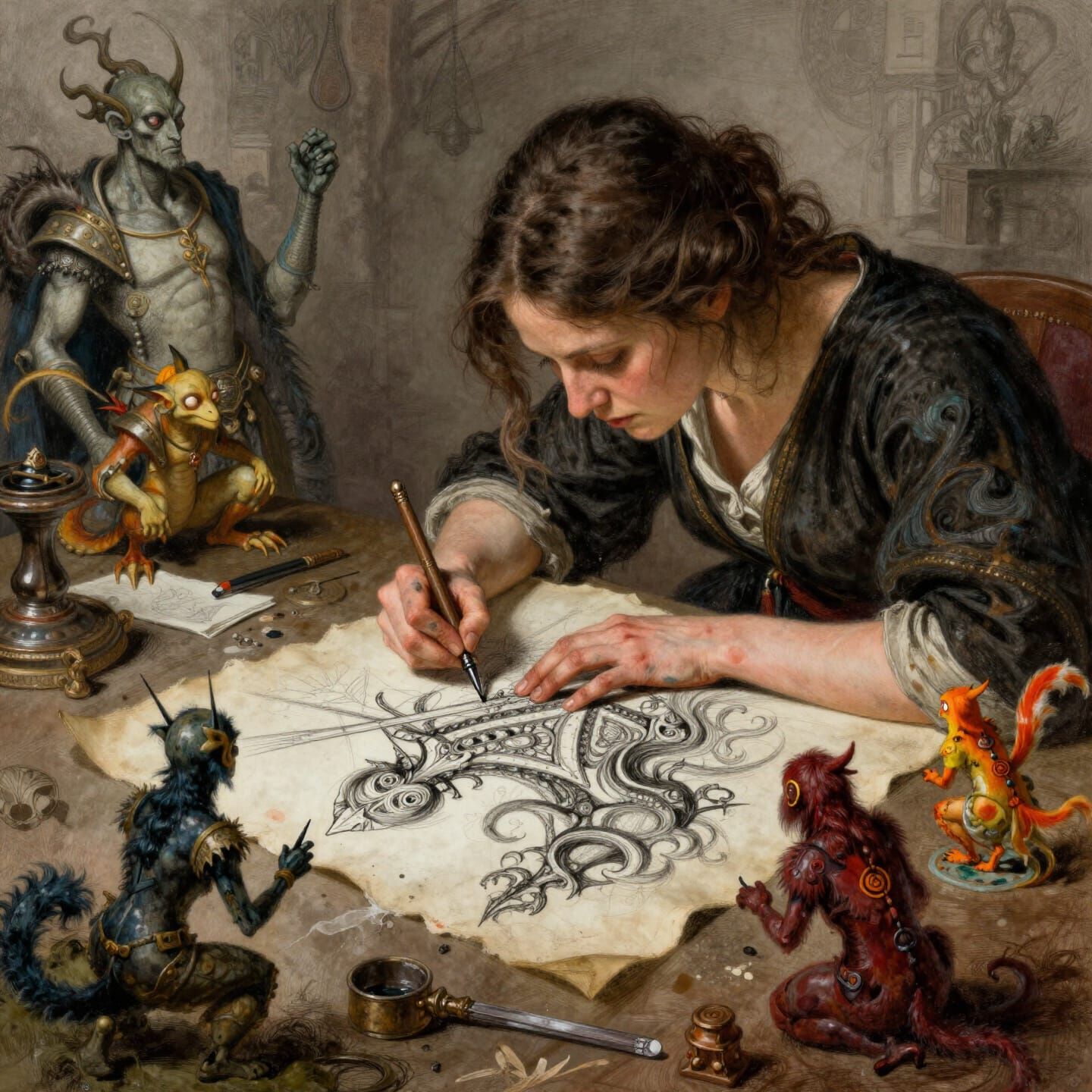 Fantasy Character Creation in Goya Style Sketch