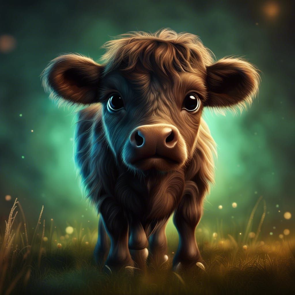 Cute Baby Angus Cow in Detailed Digital Painting