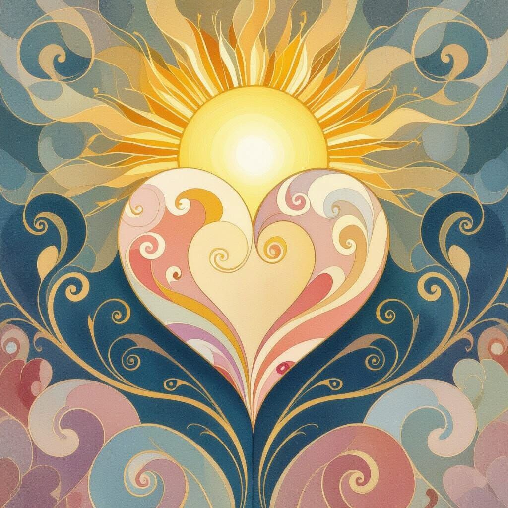 Radiant Sun and Heart Embrace: Symbol of Love and Care
