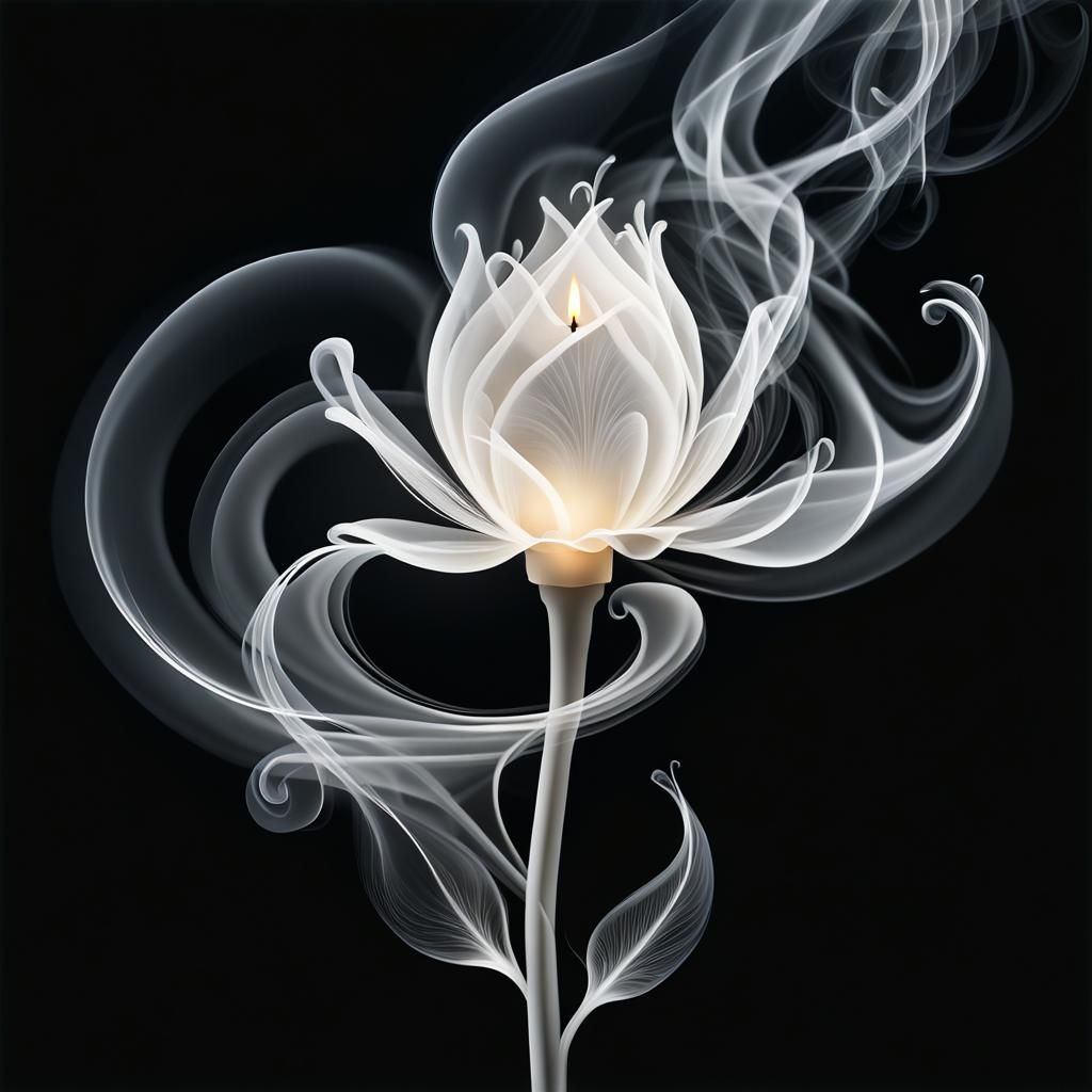Ethereal Smoke Flower Line Art on Black
