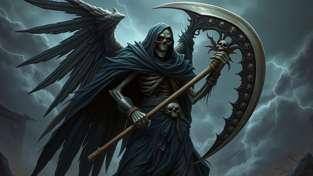 Angel of Death: Towering Skeletal Figure in Dark Fantasy
