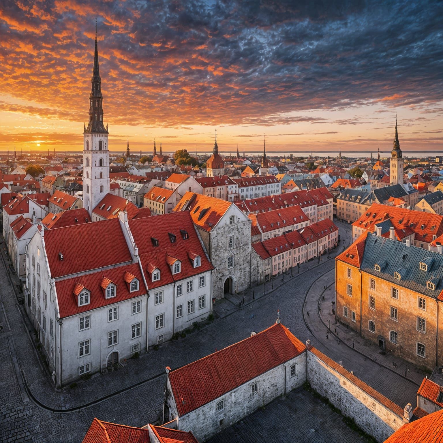 Estonian Masterpiece: Sunset over Old Town Tallinn in Oil Pa...
