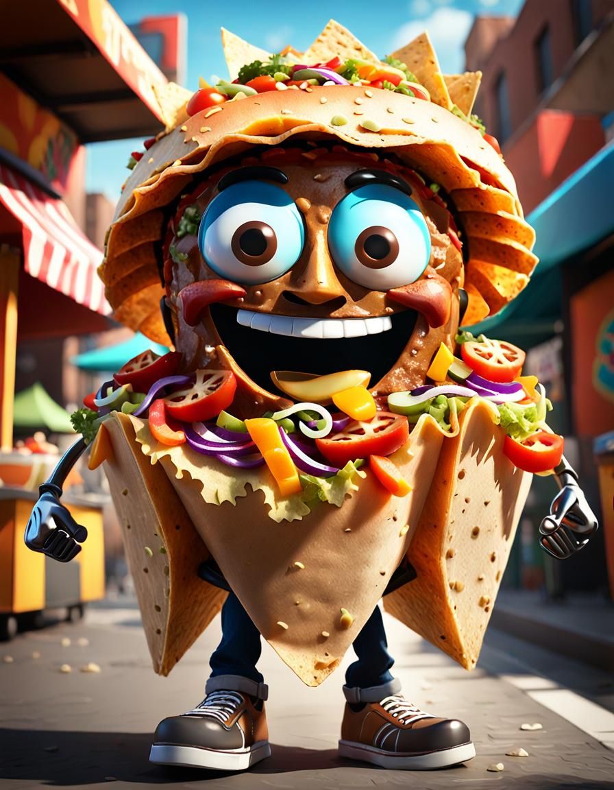 Animated Walking Taco Street Food in Graffiti Art
