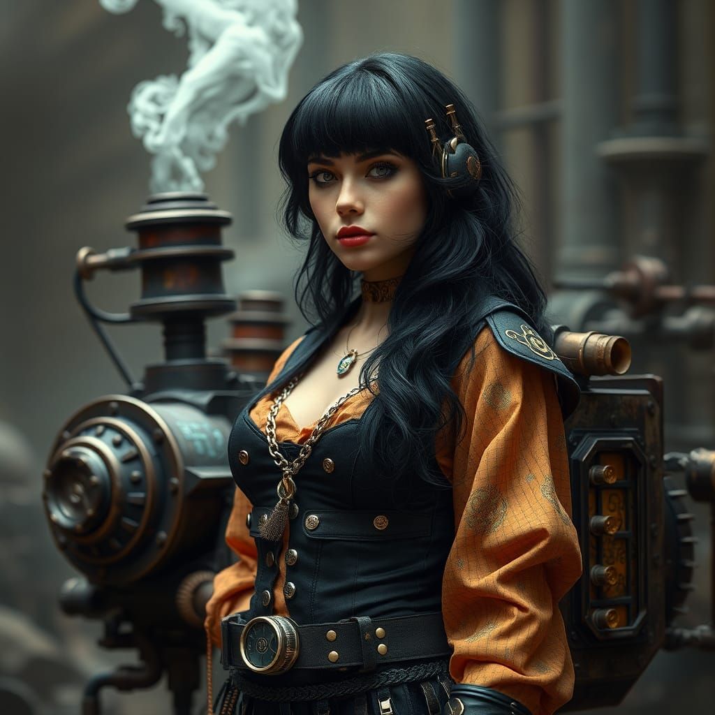 Steampunk Woman: Sci-Fi Portrait with Black Hair