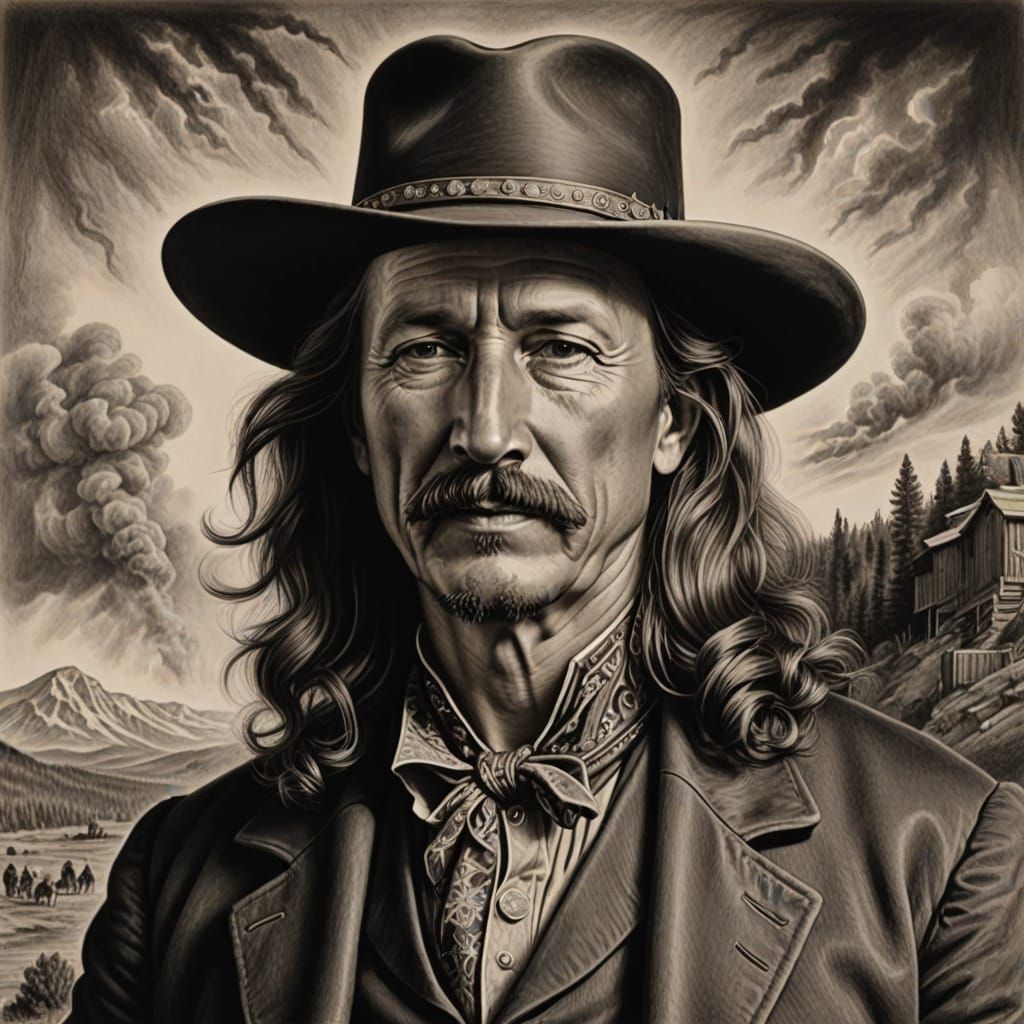 Charcoal Portrait of Wild Bill Hickok
