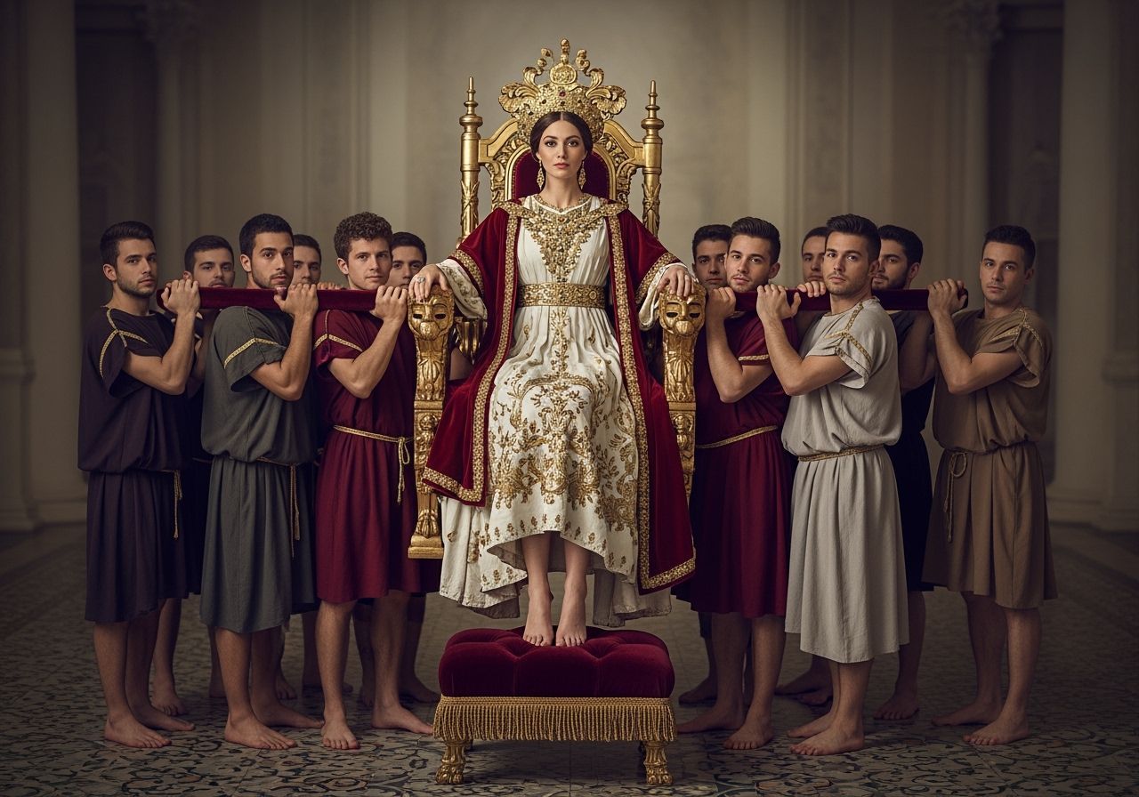 Majestic Roman Empress on Golden Throne: Professional Photog...