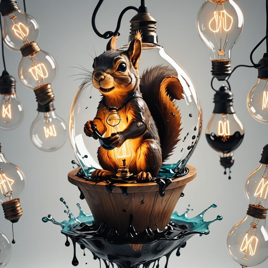 Surreal Lightbulb Squirrel: Vibrant Art Nouveau Splash