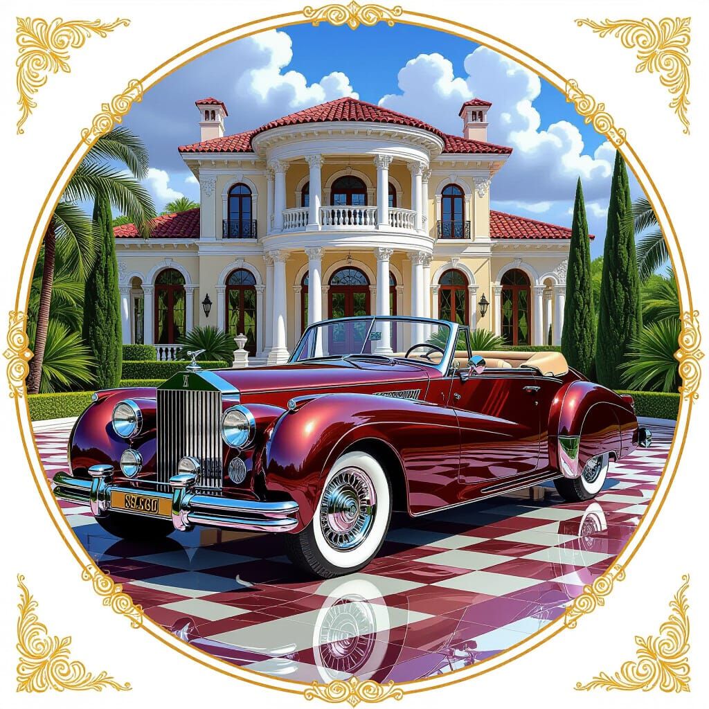 Luxury Convertible in Circular Composition, Digital Painting