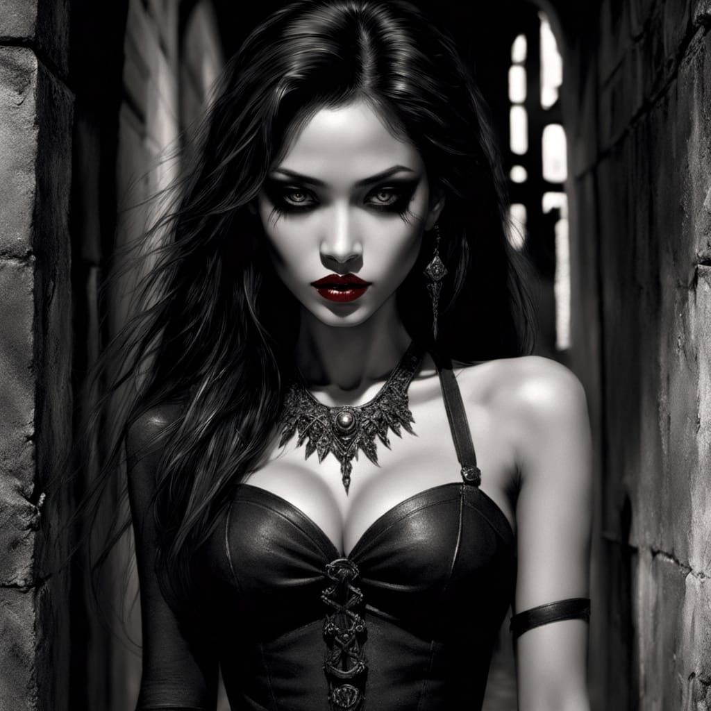 Ethereal Gothic Woman in Dark Alleyway - Film Noir Inspirati...