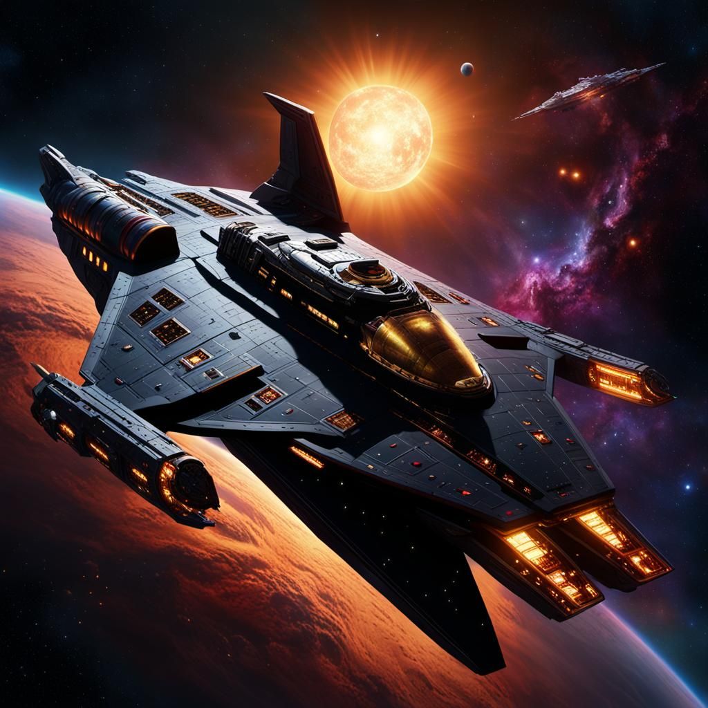 Klingon Battlecruiser Concept Art in Golden Light