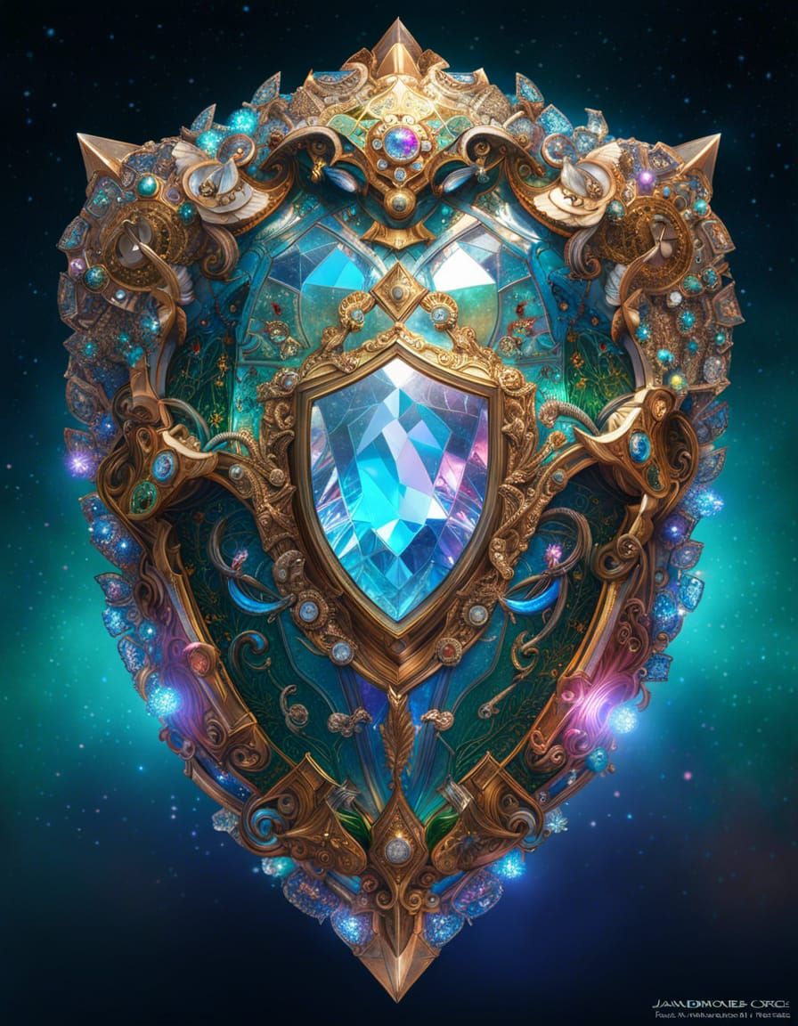 Crystalline Shield: Fantasycore Art in Triadic Colors