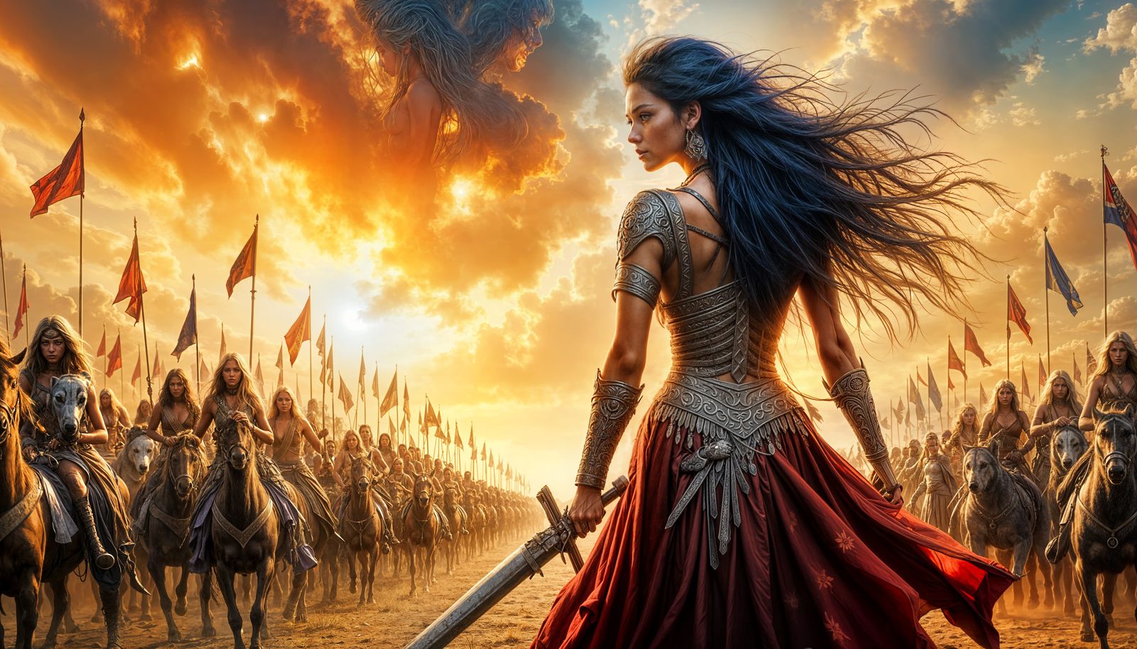 Majestic Warrior Queen in Ancient Greek Battle Garb