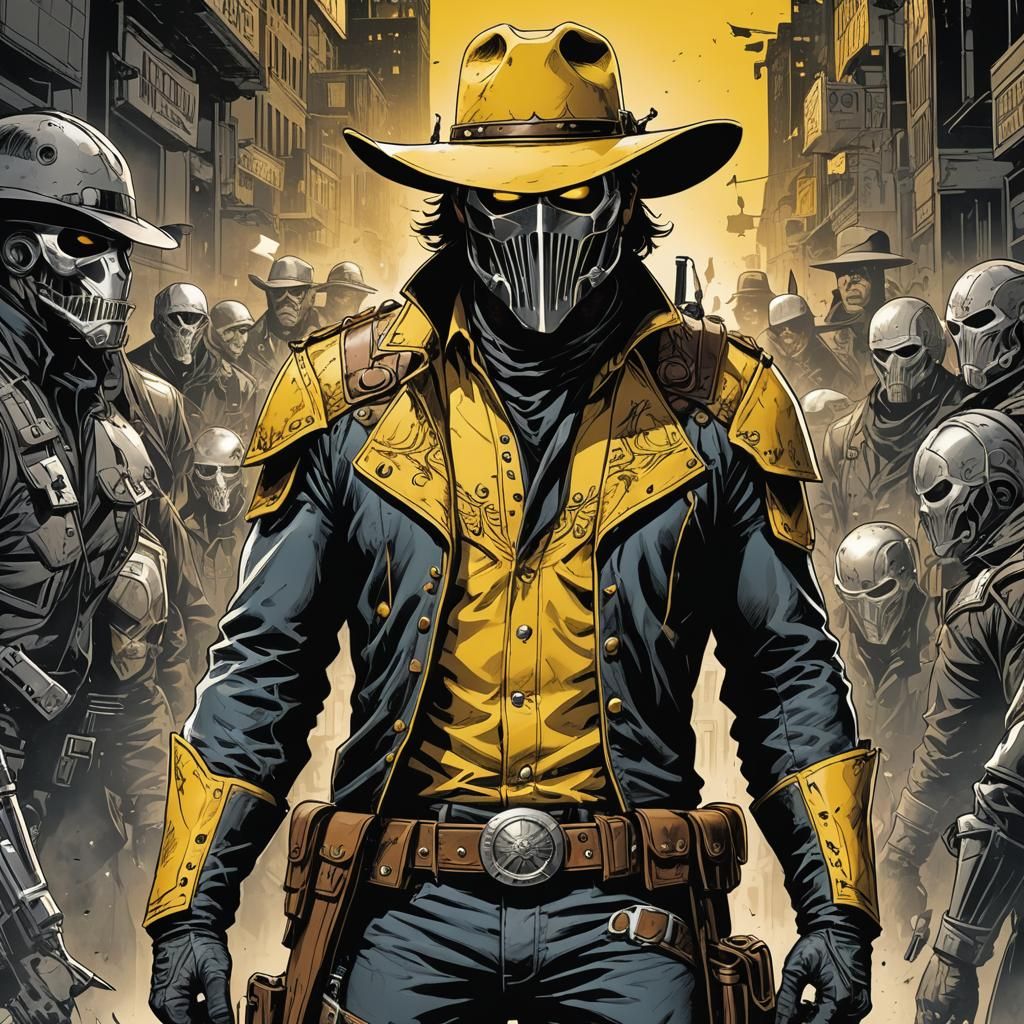 Monochrome Cowboy Vigilante in Comic Book Art Style