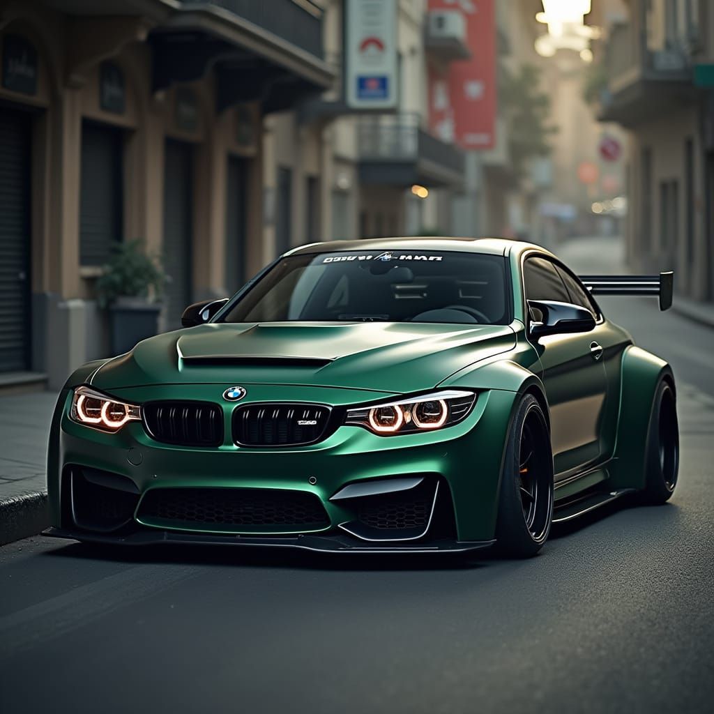Dark Green Metallic BMW M4 Wide-Body Photorealistic Image