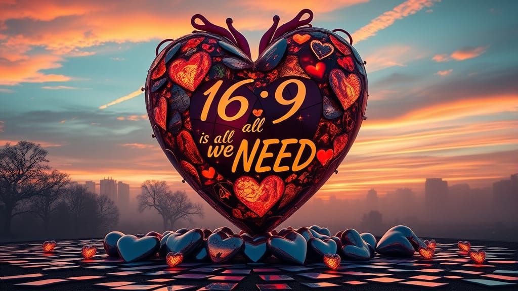 Mythological Hearts Sculpture at Sunset